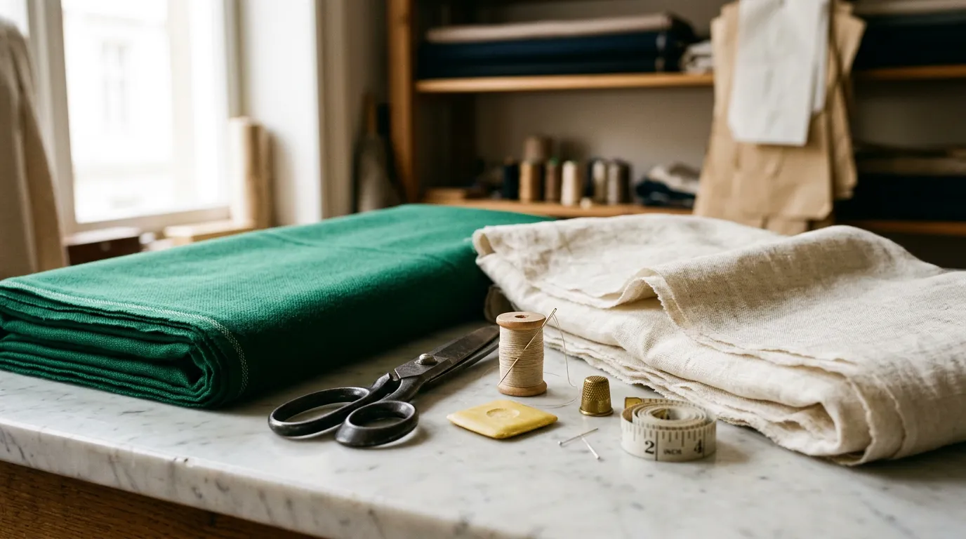 Emerald wool and linen in the atelier